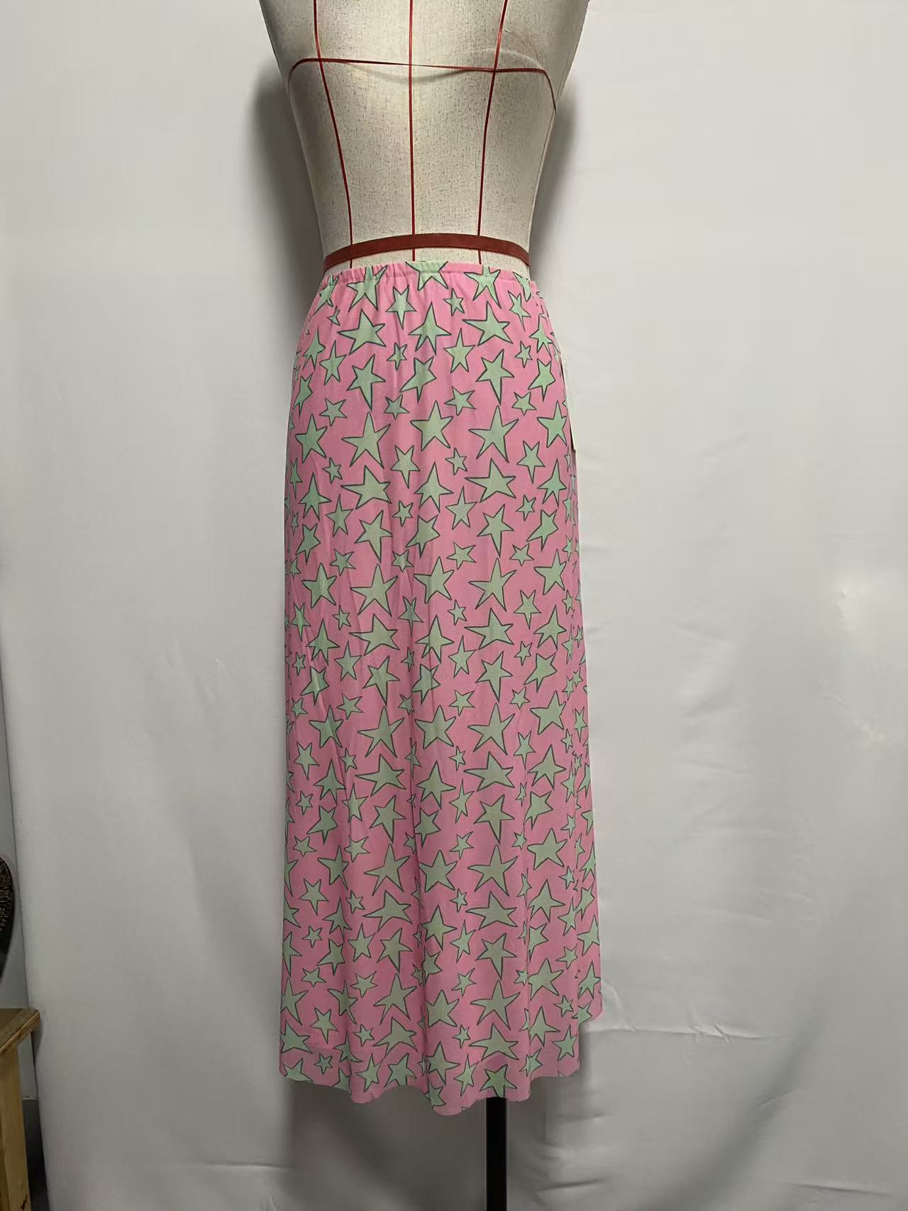 VR401 PINK MINT STAR  MESH MAXI SKIRT (7 Piece)