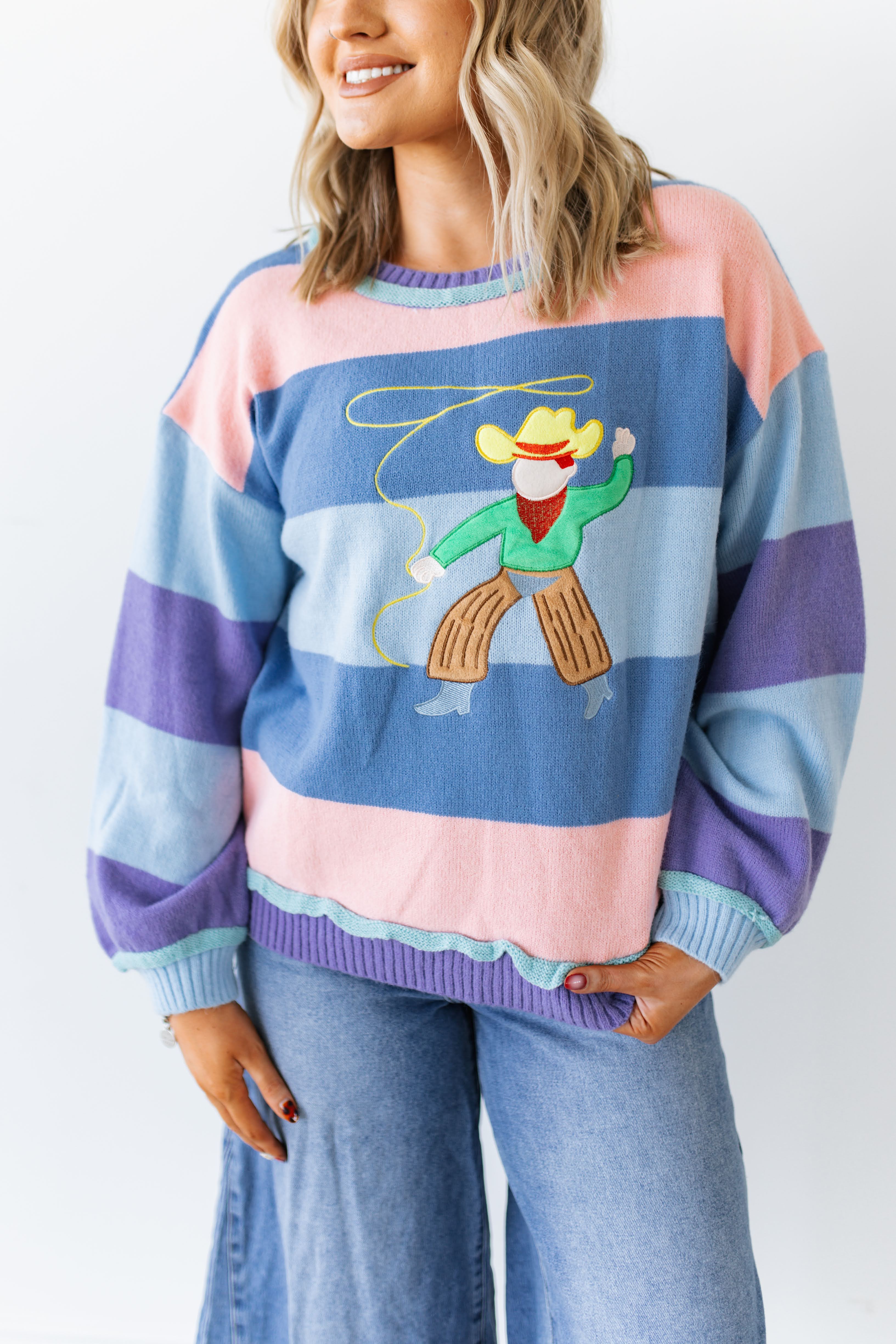 VR8485 BLUE PINK STRIPE COWBOY SWEATER (7 PIECE)