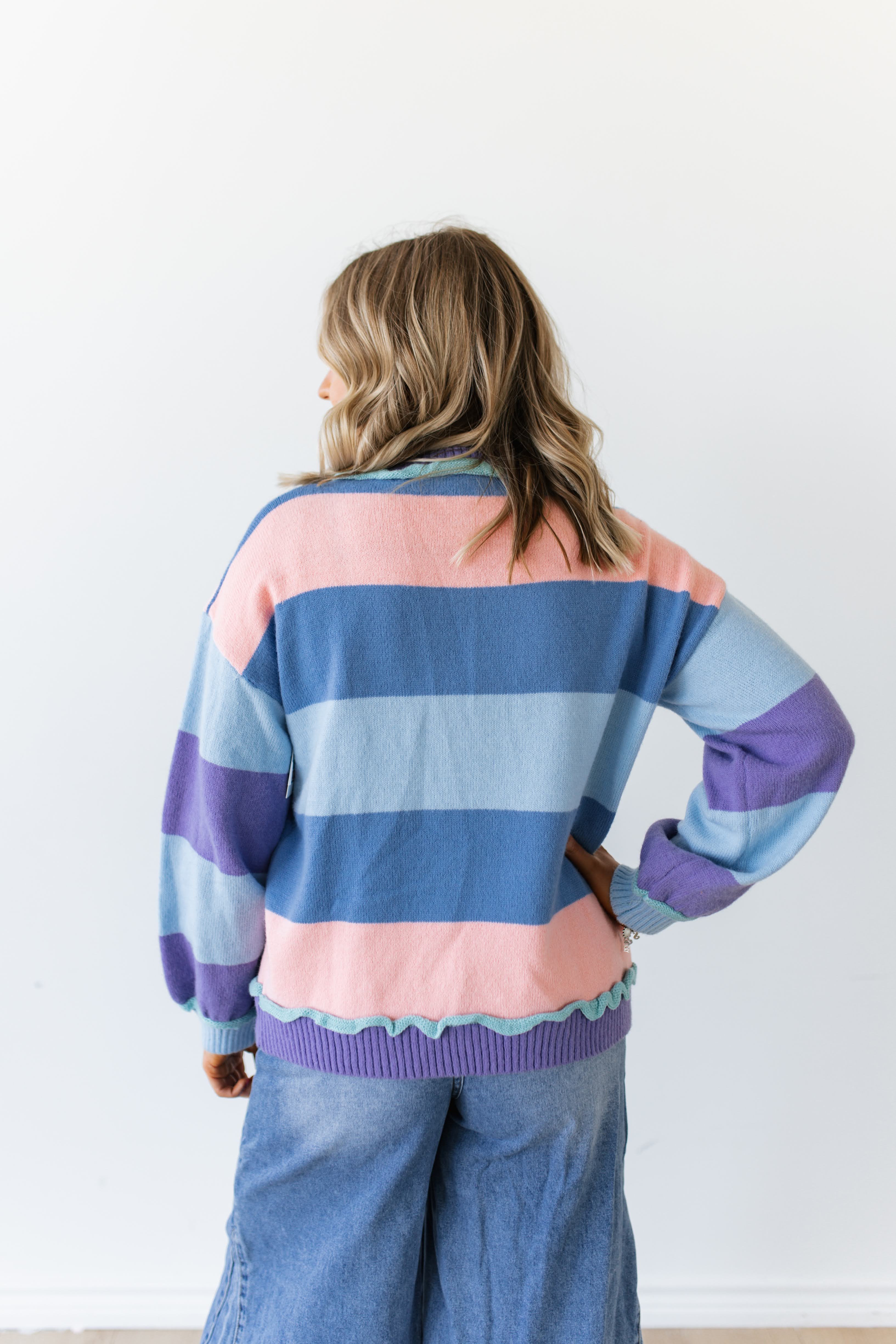 VR8485 BLUE PINK STRIPE COWBOY SWEATER (7 PIECE)