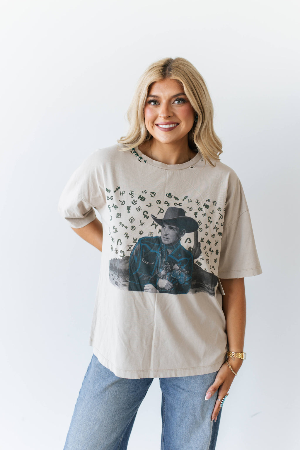 VR353 TEAL COWBOY BRAND DISTRESS TEE (7 PIECE)