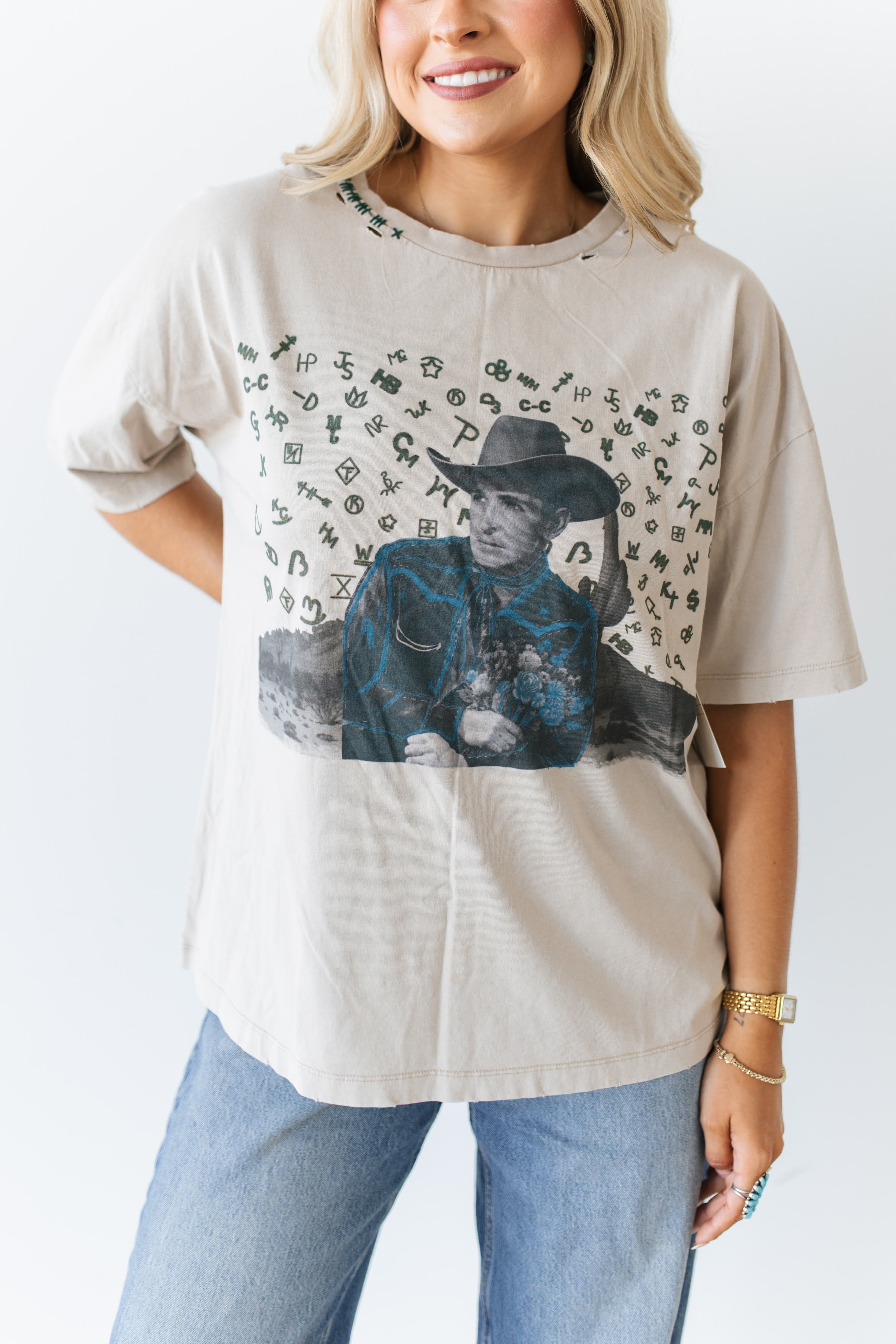 VR353 TEAL COWBOY BRAND DISTRESS TEE (7 PIECE)