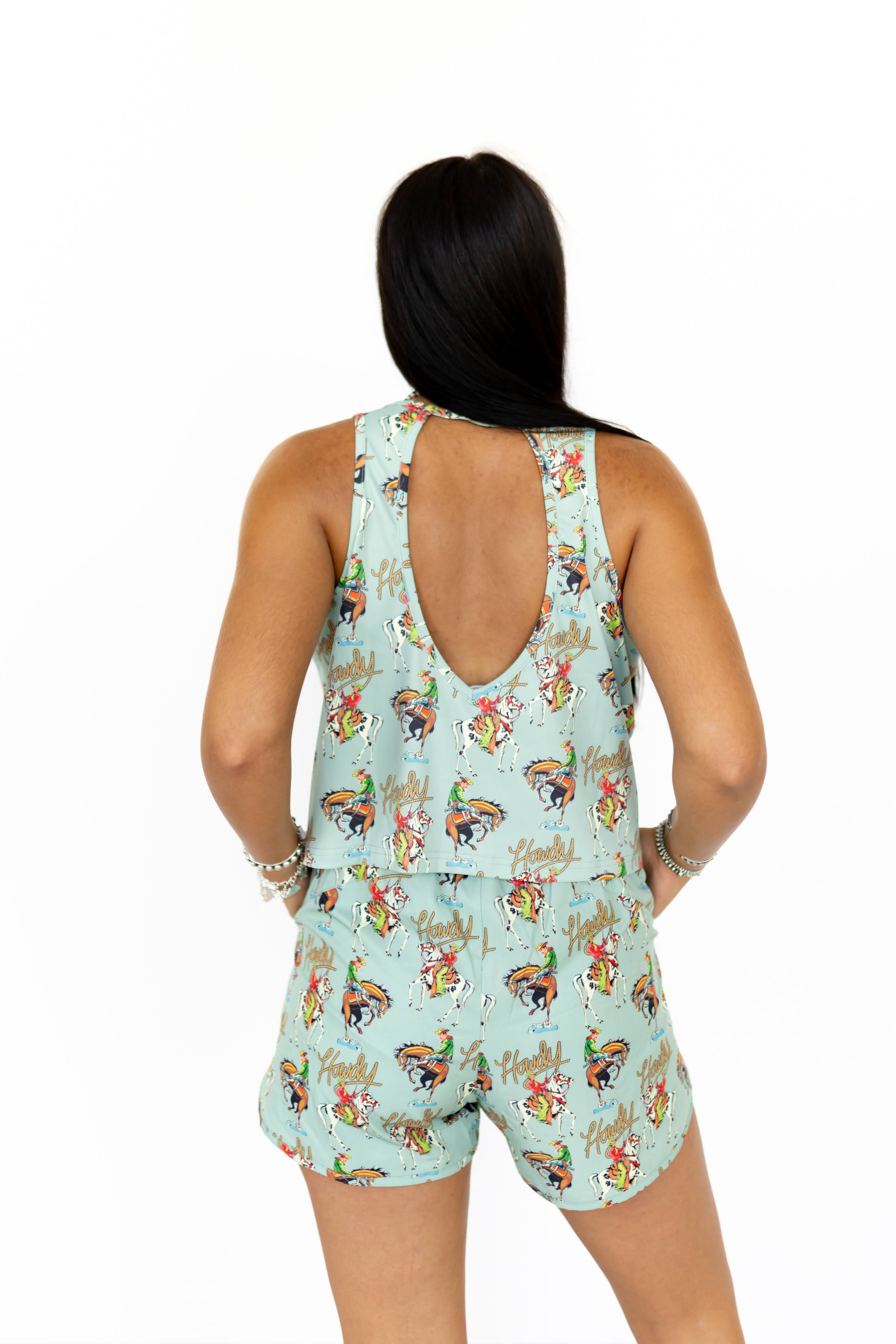 VR11  TEAL HOWDY ACTIVE TANK TOP BACK CUTOUT (1 Piece)
