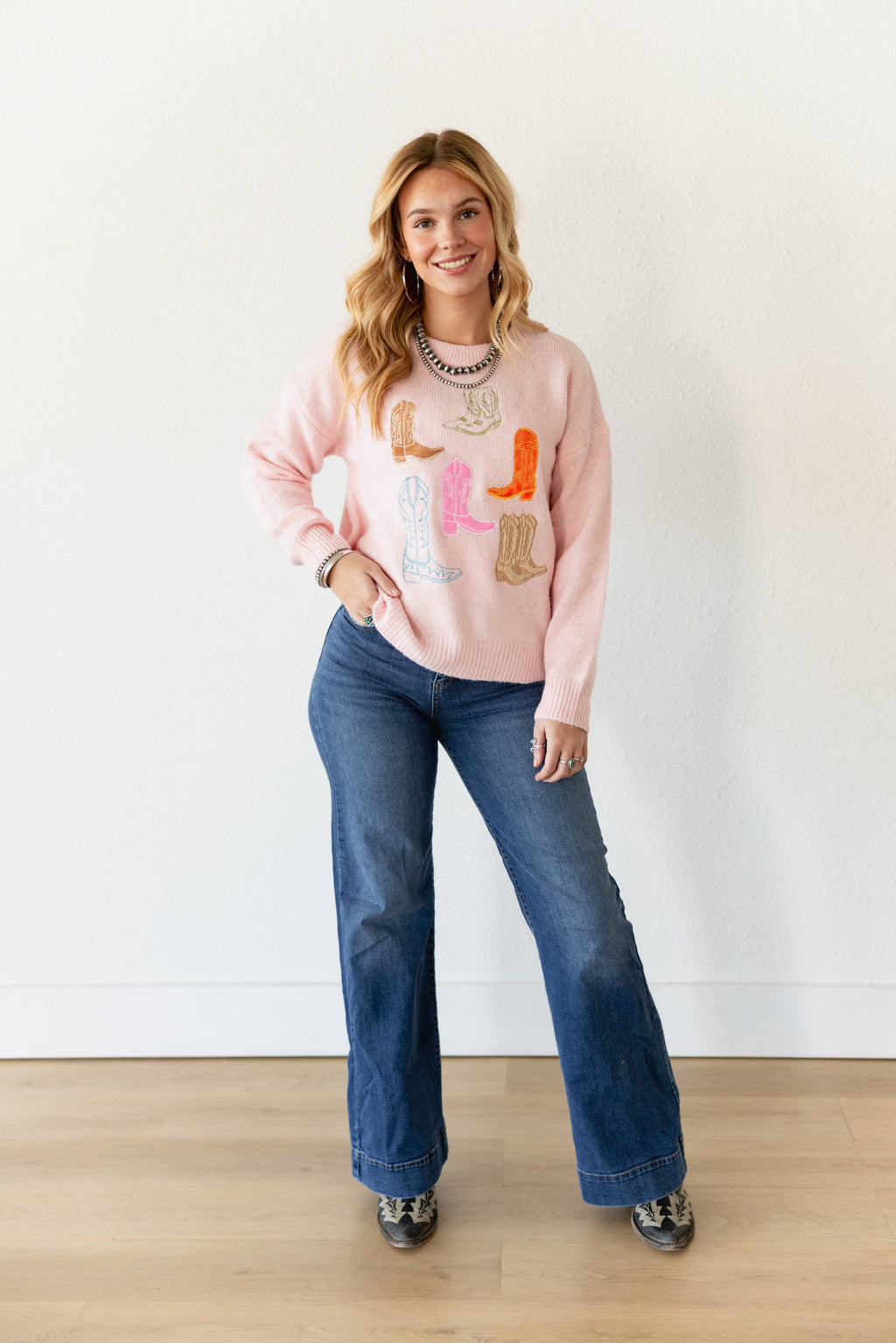 VR2488 PINK MULTI BOOT SWEATER (TWEEN)