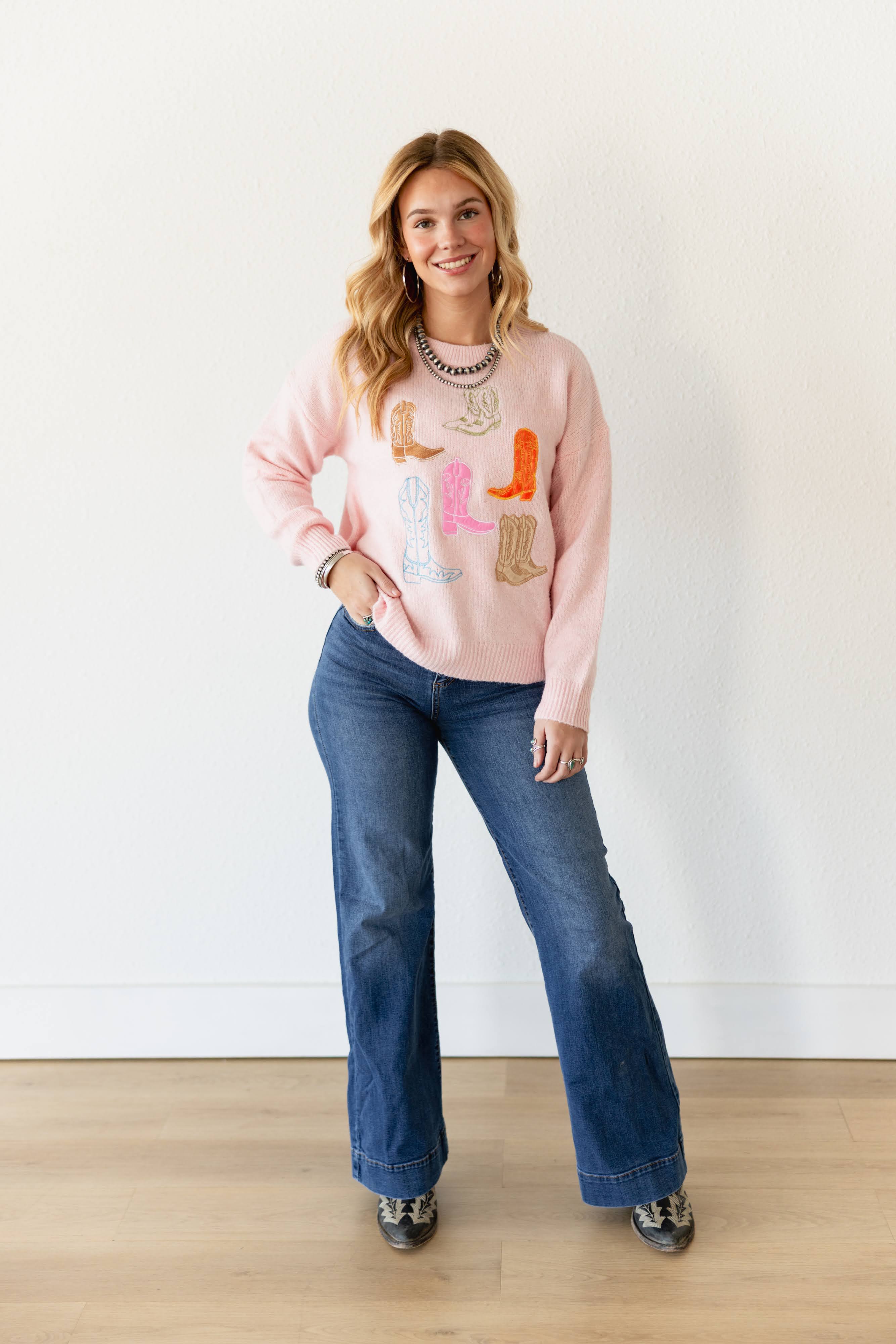 VR2488 S358  PINK MULTI BOOT SWEATER (OPEN)