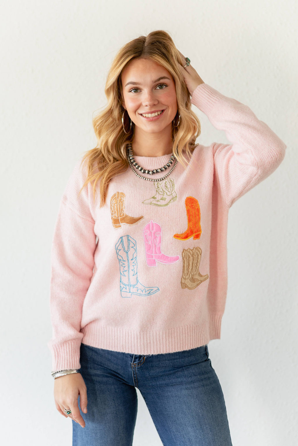 VR2488 S358  PINK MULTI BOOT SWEATER (OPEN)