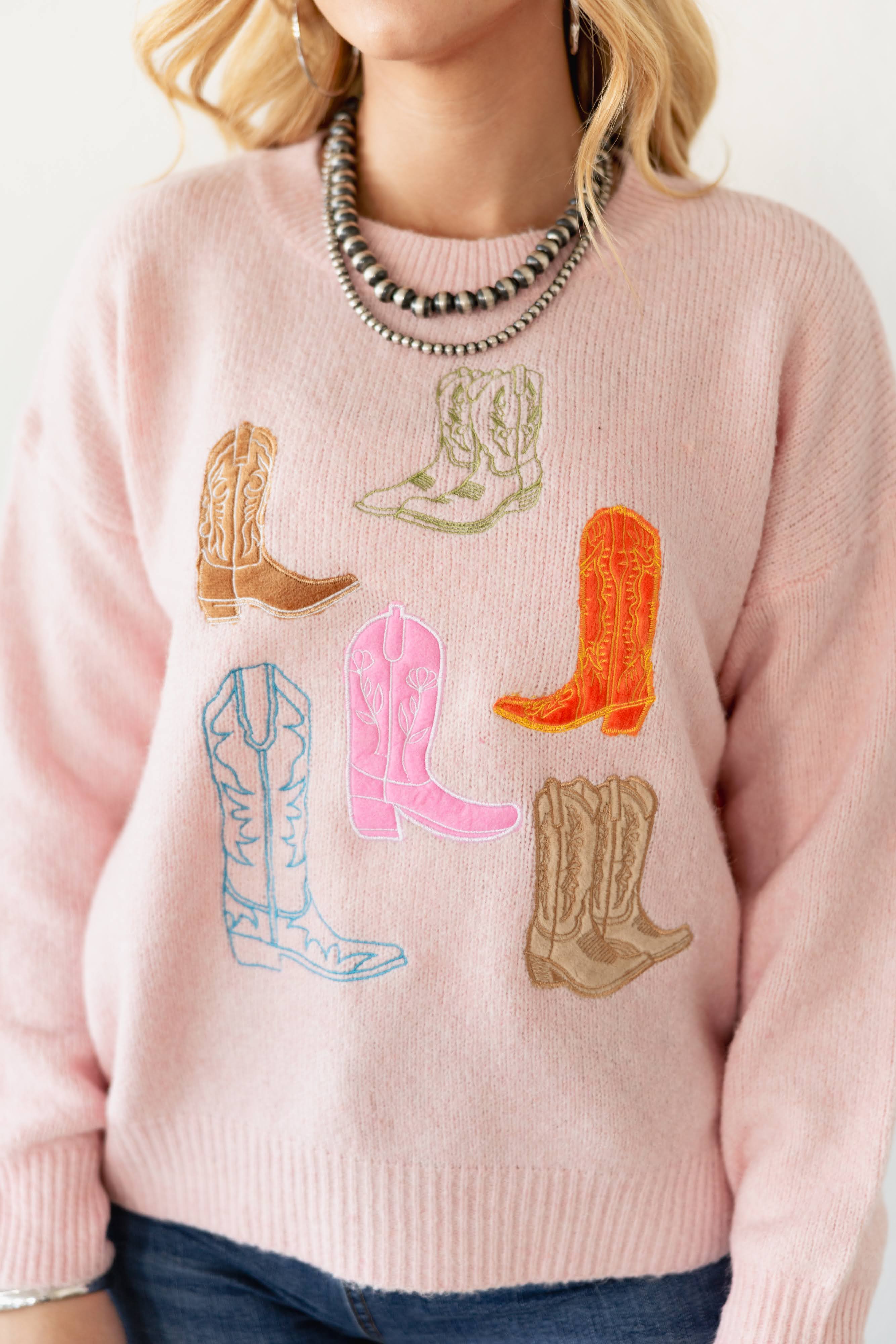 VR2488 PINK MULTI BOOT SWEATER (TWEEN)