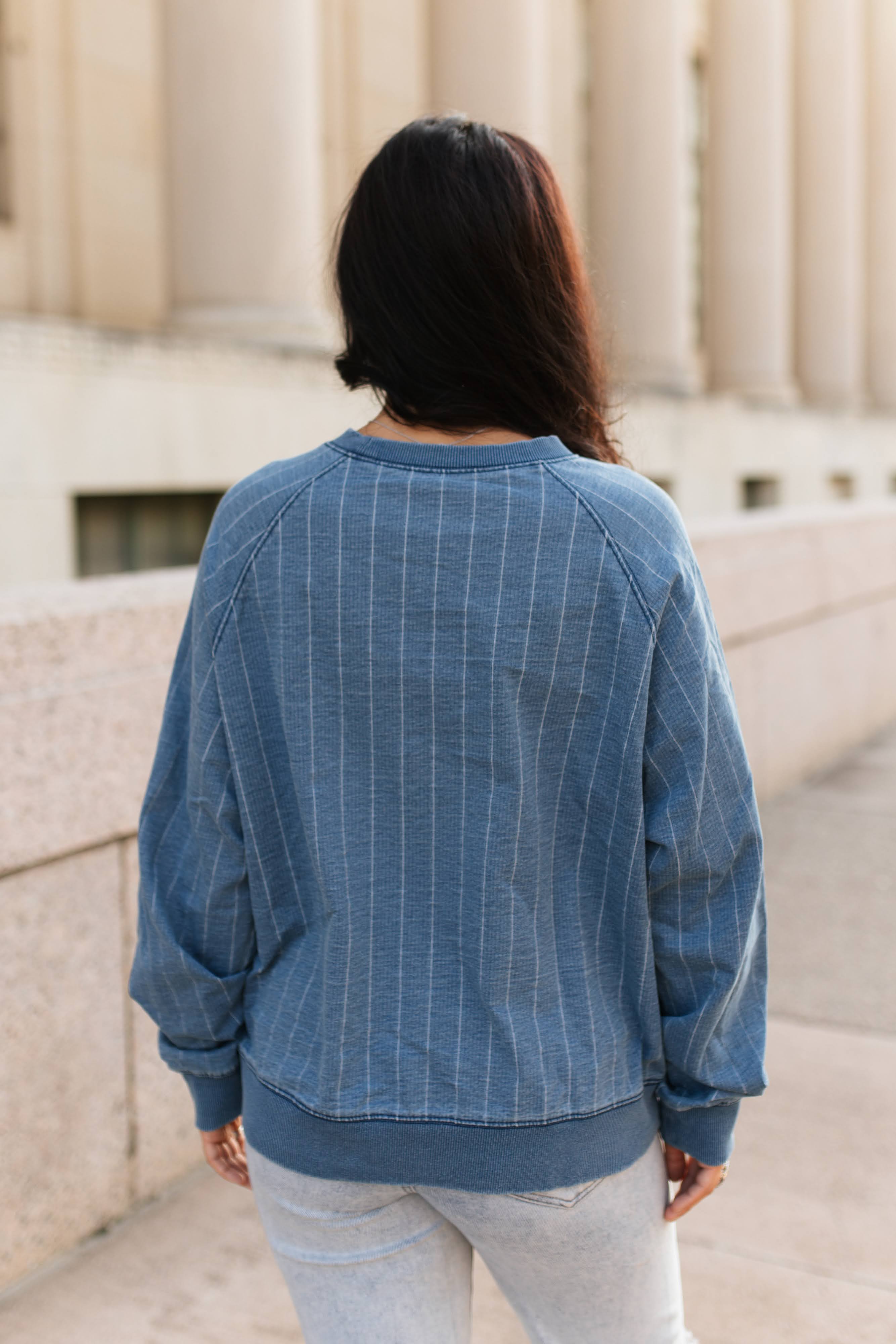 VR300 HORSE  STRIPED DENIM TOP