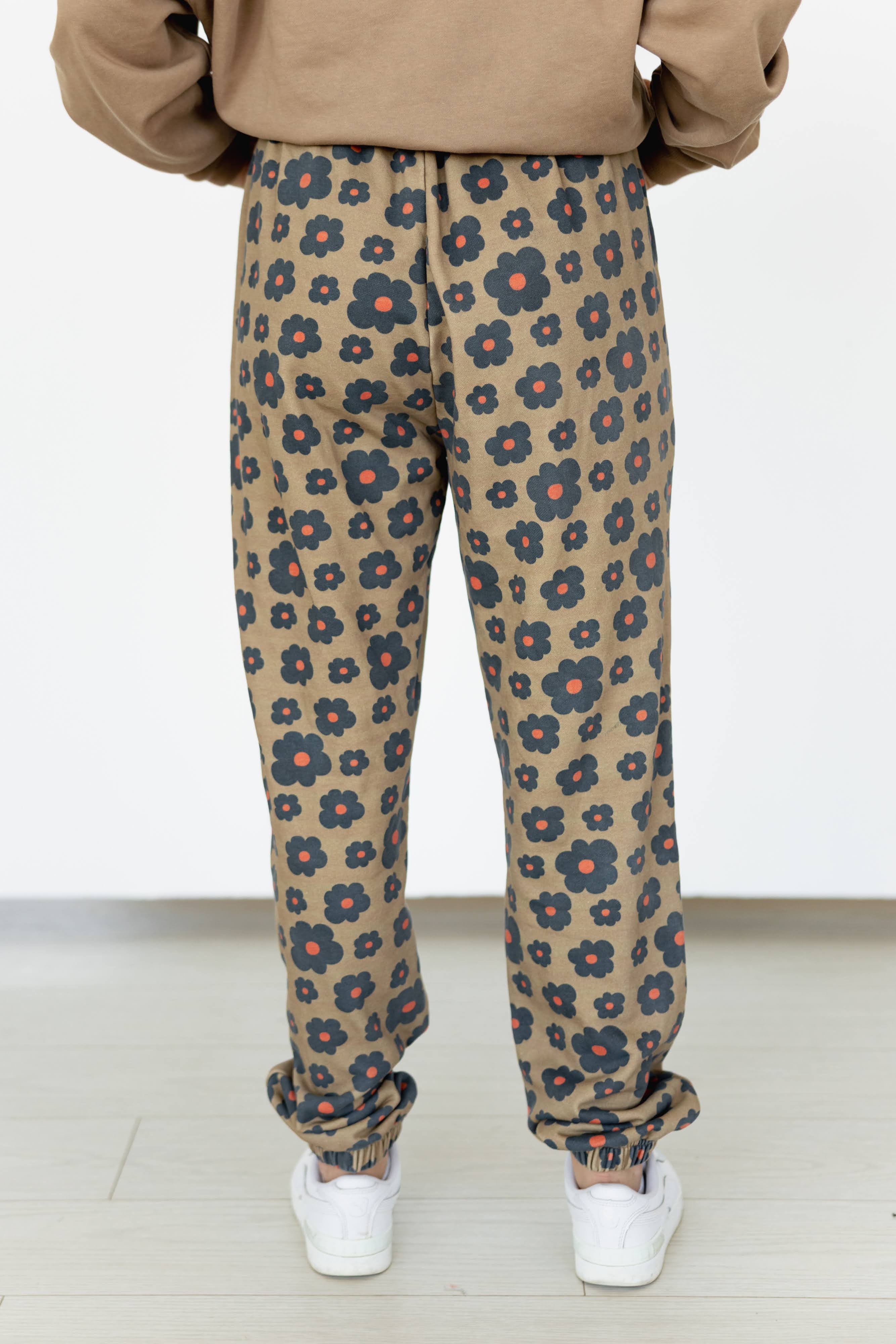 VR2002  BROWN RETRO FLORLA SWEATPANTS  (7 Pieces)