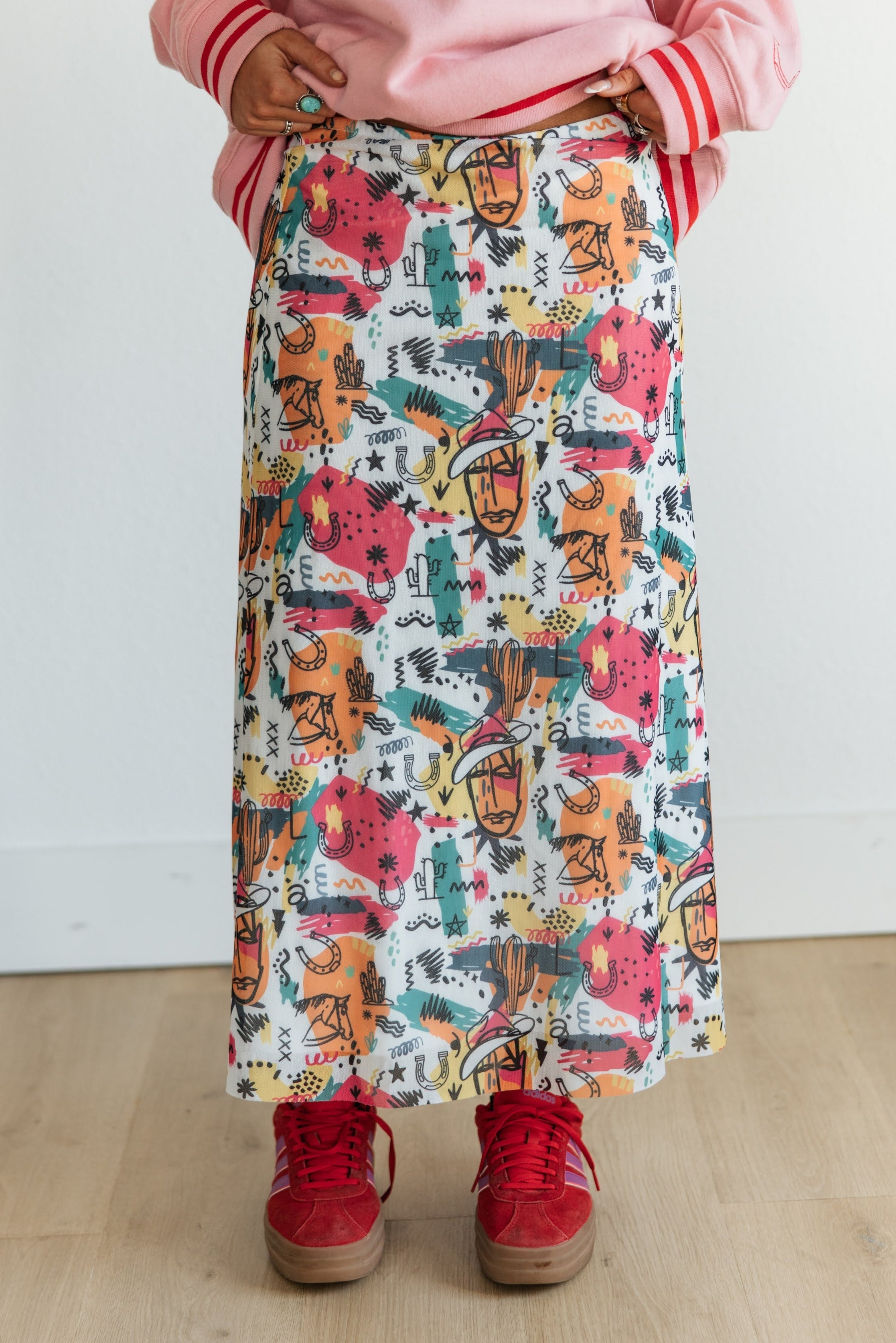 VR401 80'S WESTERN MESH MAXI SKIRT