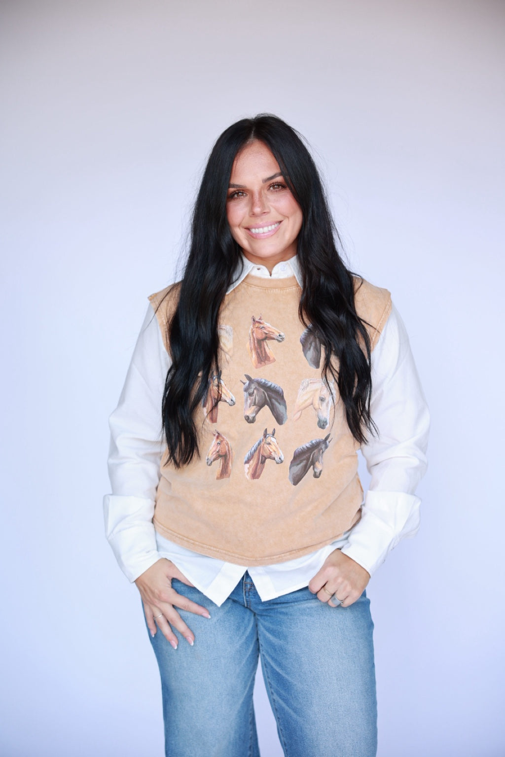 TH307 HORSE COLLAGE ON TAN  (7 Piece)
