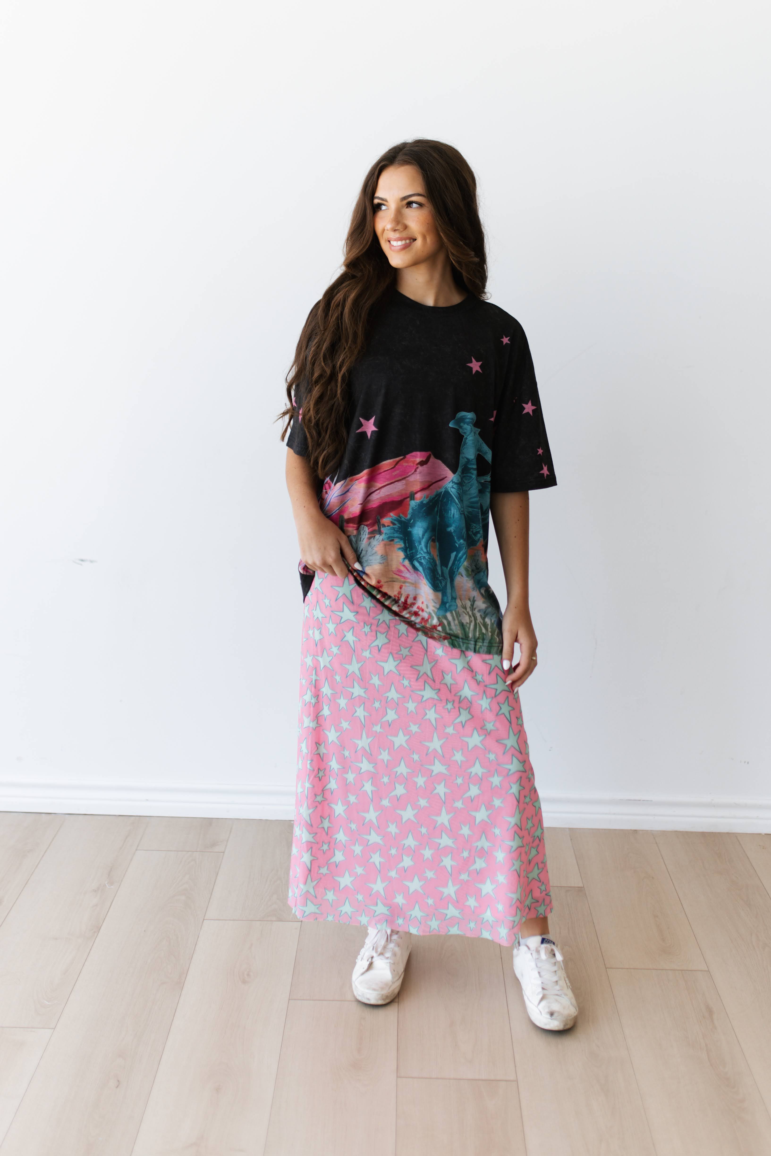 VR401 PINK MINT STAR  MESH MAXI SKIRT (7 Piece)