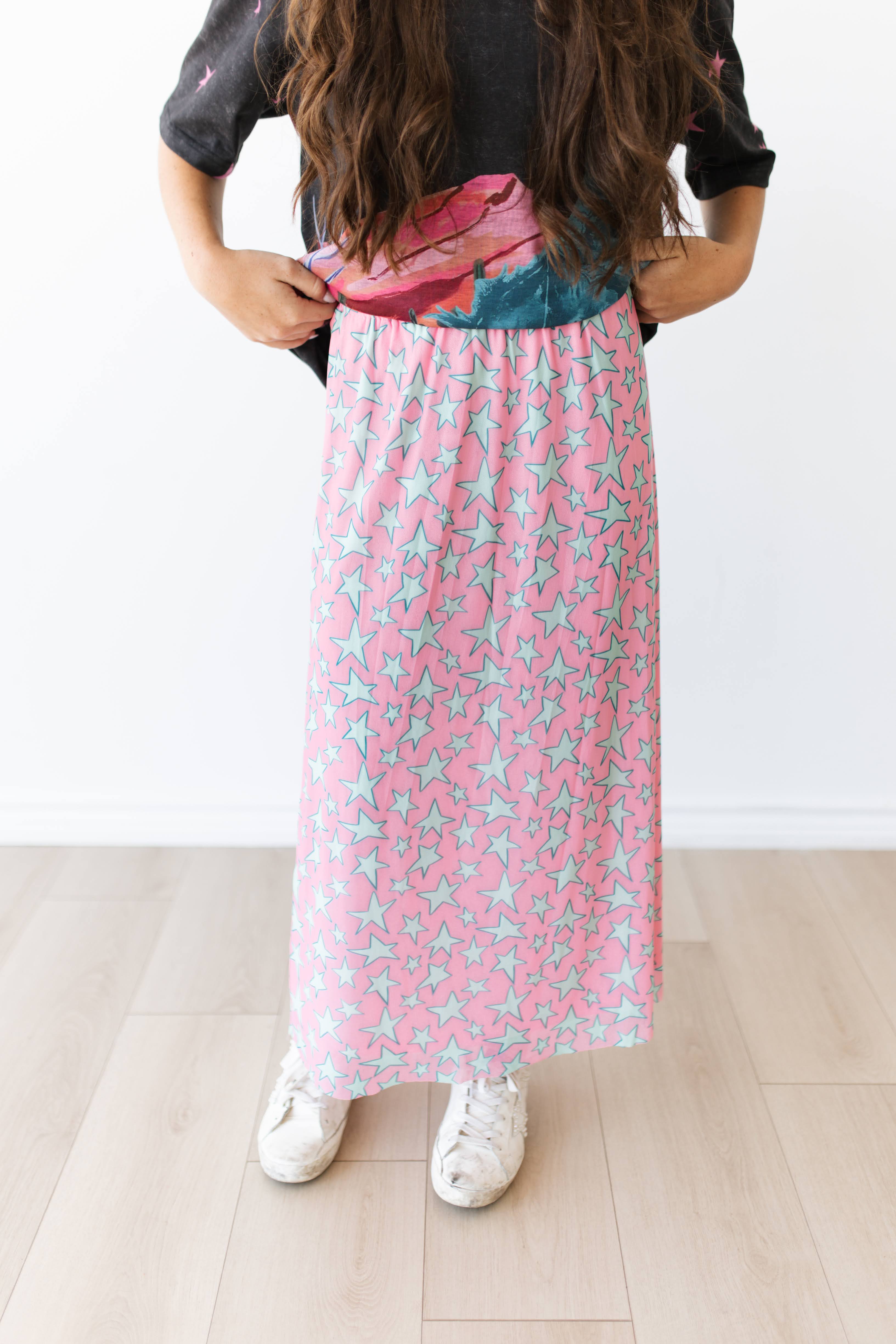 VR401 PINK MINT STAR  MESH MAXI SKIRT (7 Piece)