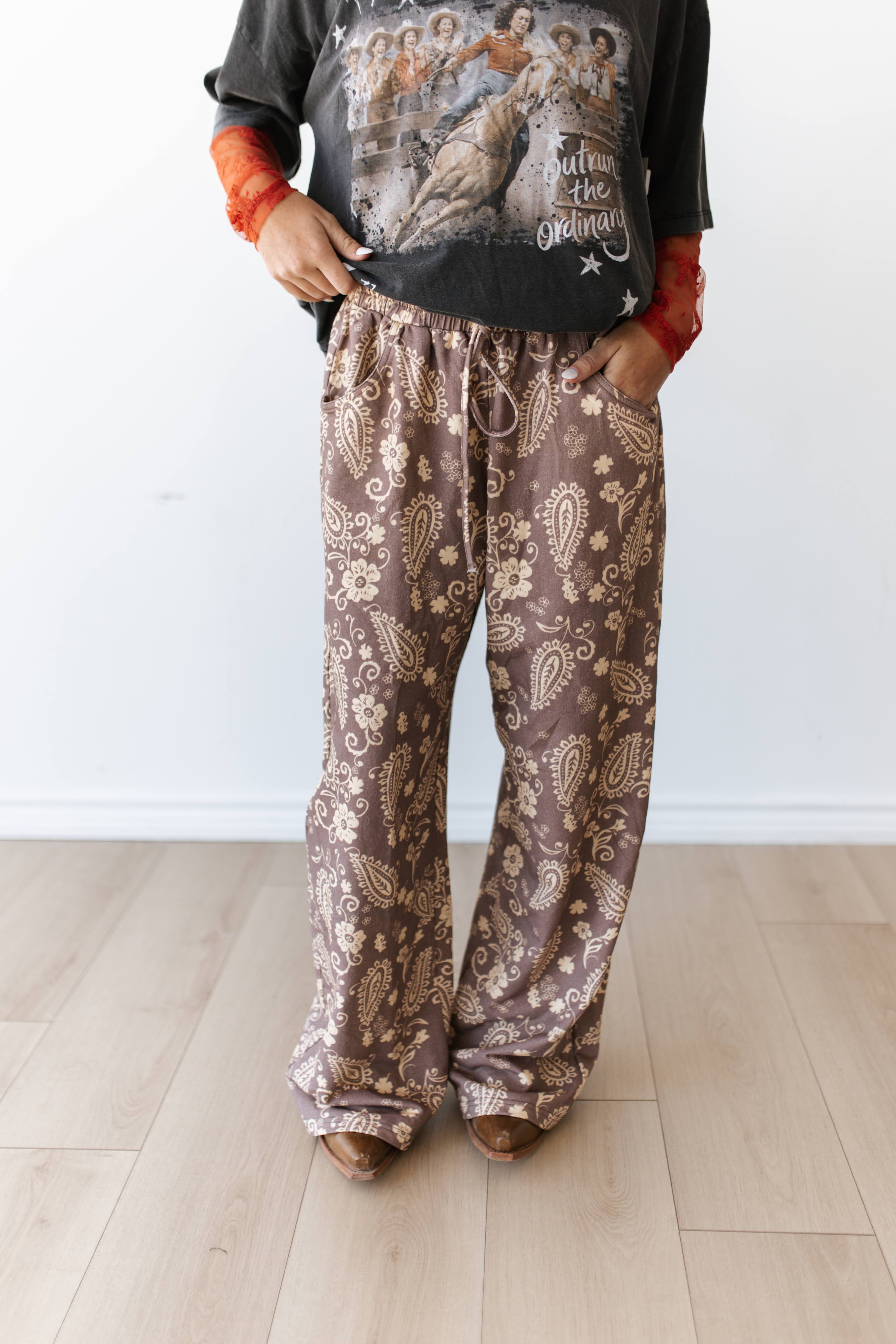 VR2003 BROWN TAN PAISLEY WIDE LEGGED SWEATPANT