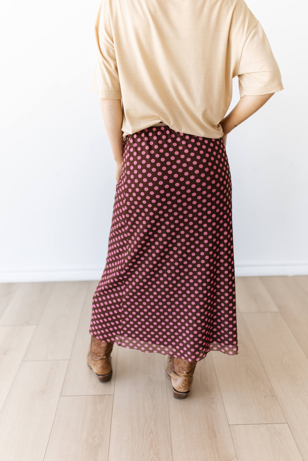 VR401 BROWN PINK DOT MESH MAXI SKIRT (7 Piece)