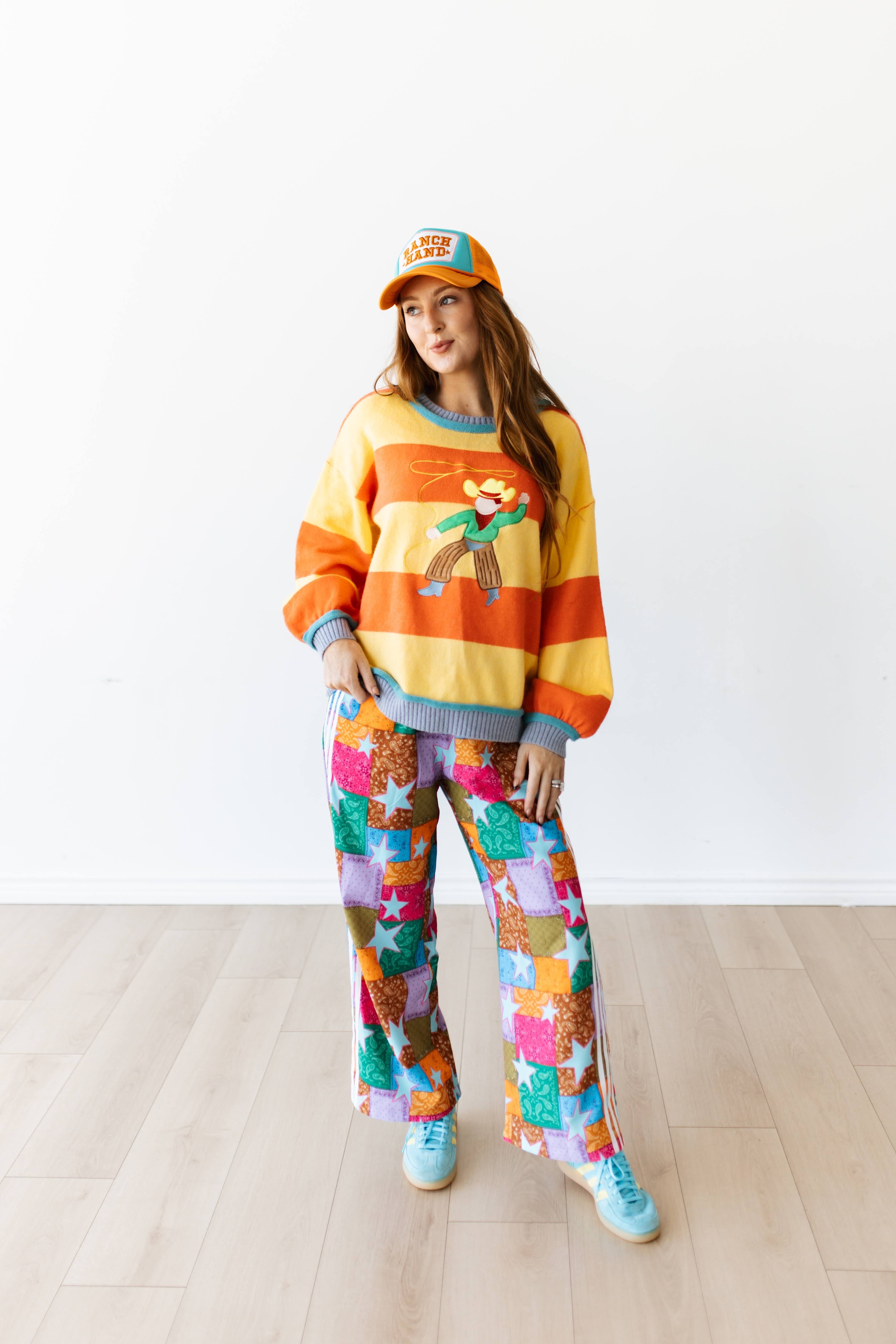VR8485 YELLOW ORANGE STRIPE COWBOY SWEATER (7 PIECE)