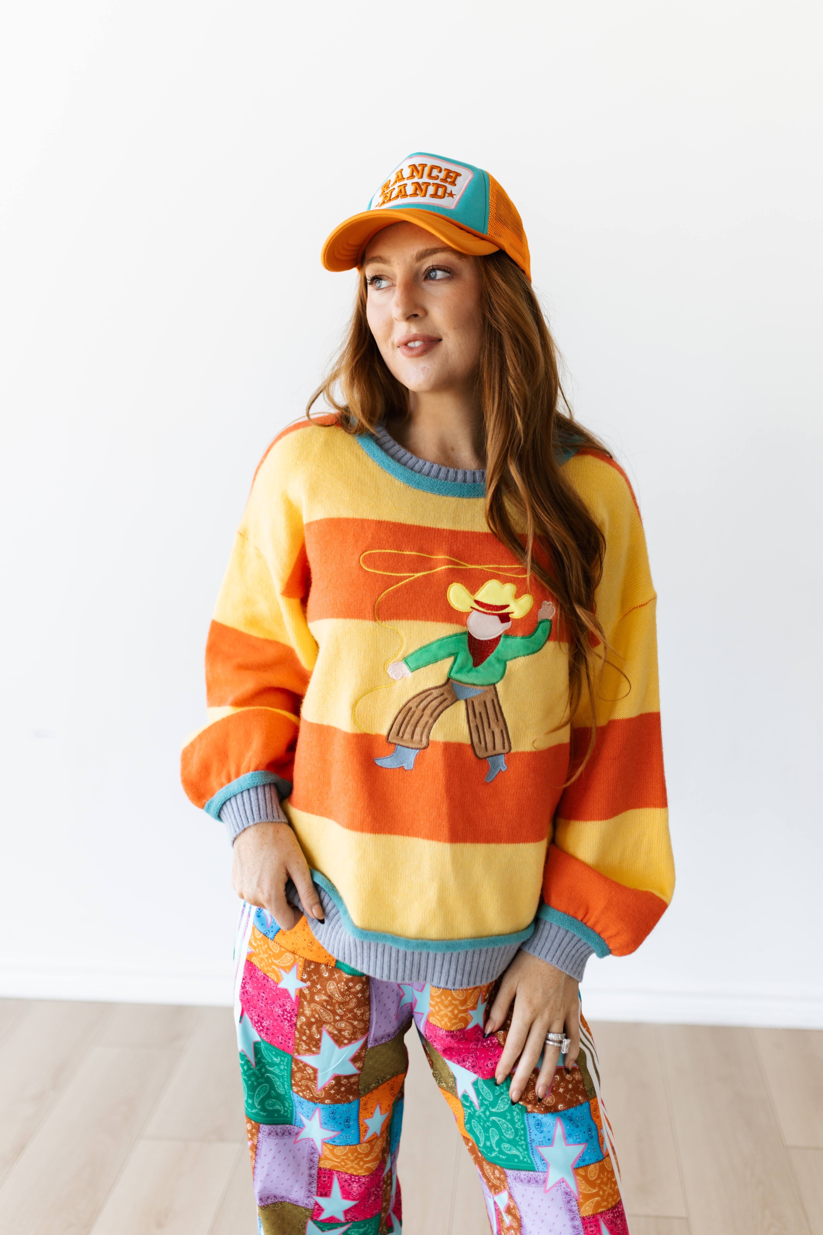 VR8485 YELLOW ORANGE STRIPE COWBOY SWEATER (7 PIECE)