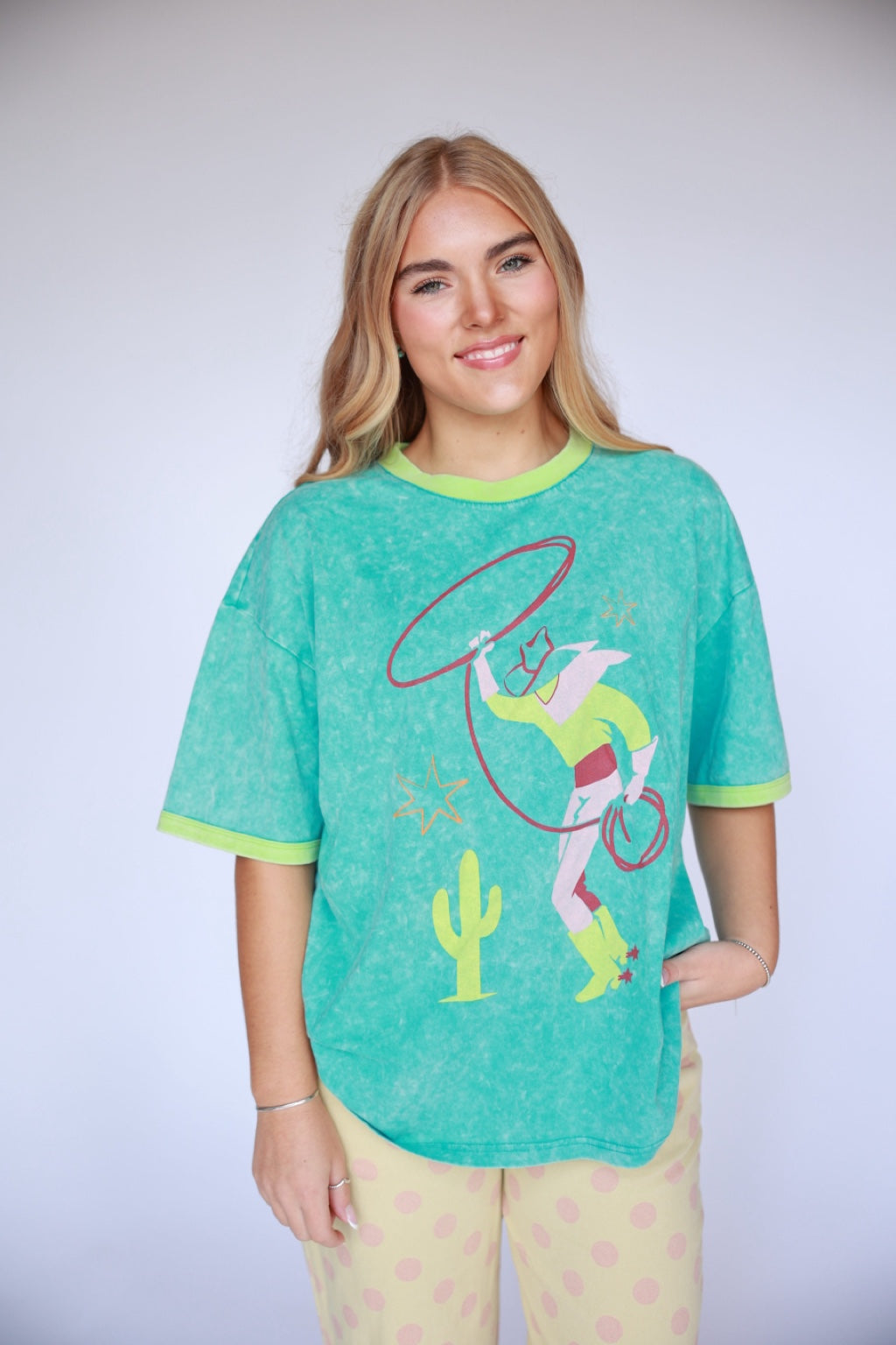 VR1_TURQ LIME ROPING COWBOY STAR_RINGER GRAPHIC TEE ( 7 PIECE)