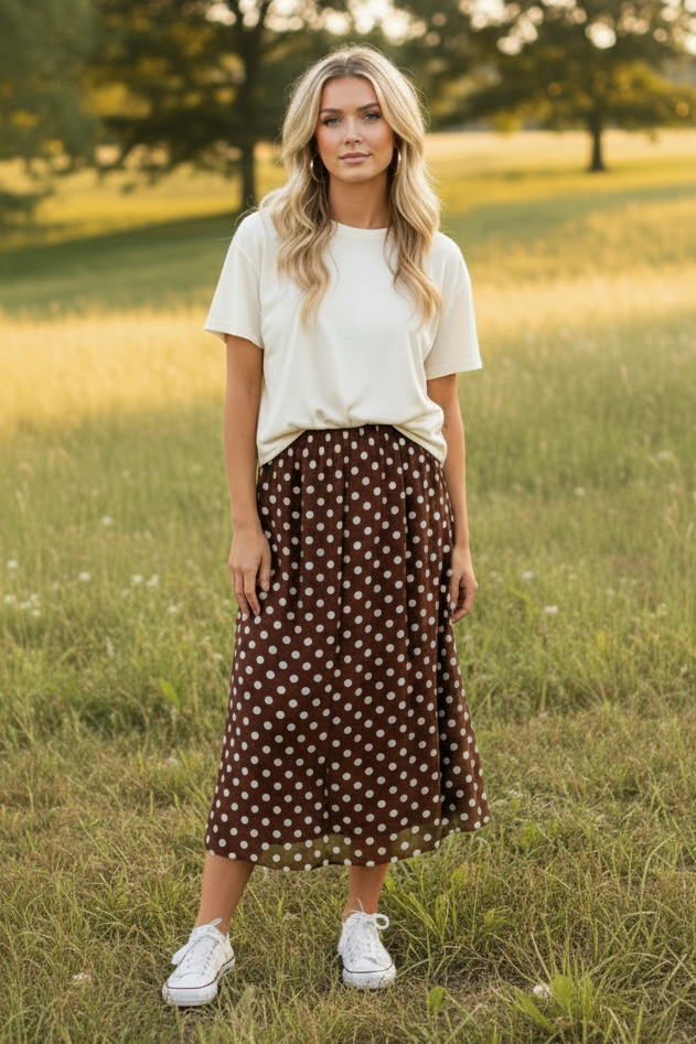 VR401 BROWN DOT  MESH SKIRT (7 PIECE- WOMEN)